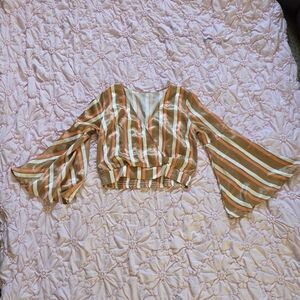 Striped Bell Sleeve Crop Top